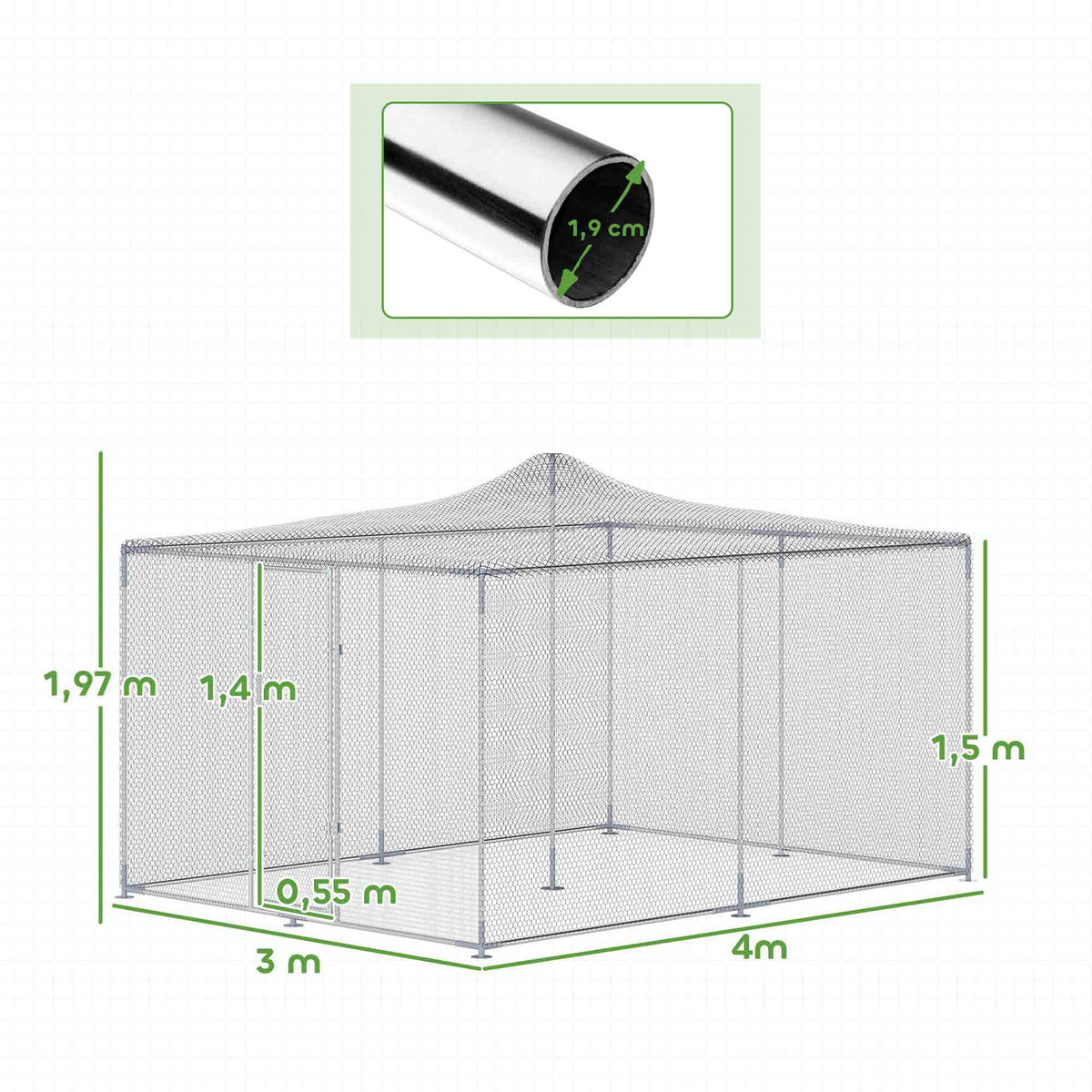 Pawhut Gallinero Para Exterior Grande Con Doble Cierre 4x3x1,97 M 12 M² Plata_2