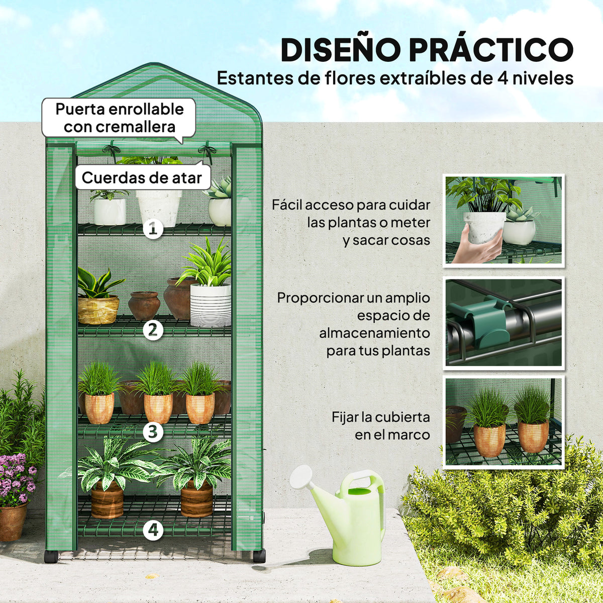 Invernadero De Jardín Outsunny Acero, Pe Verde 69x50x165 Cm_5