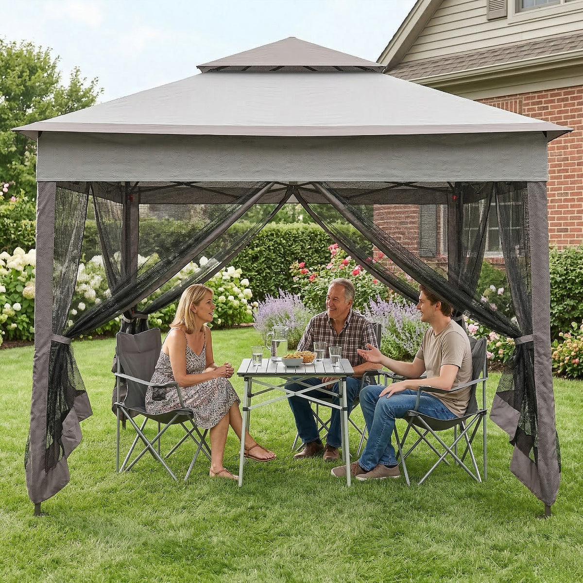 Carpa Plegable Outsunny Metal, Poliéster Gris 325x325x270 Cm_4