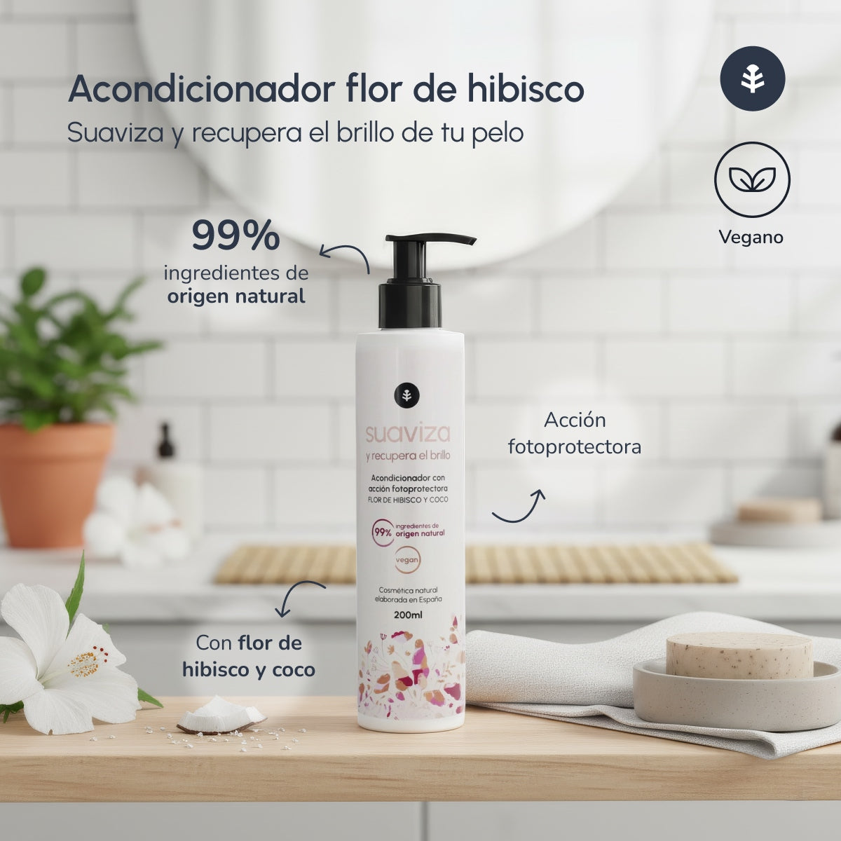 Acondicionador recuperador de brillo Flor de Hibisco y Coco Planeta Huerto 200 ml