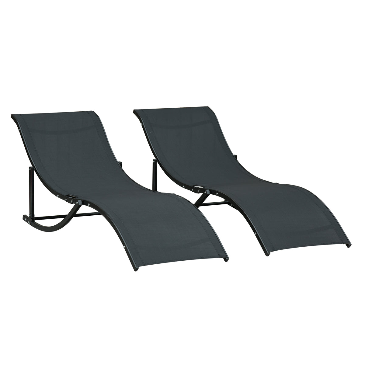 2 Tumbonas Plegables De Jardín Aluminio Outsunny 165x61x63 Cm Negro_0