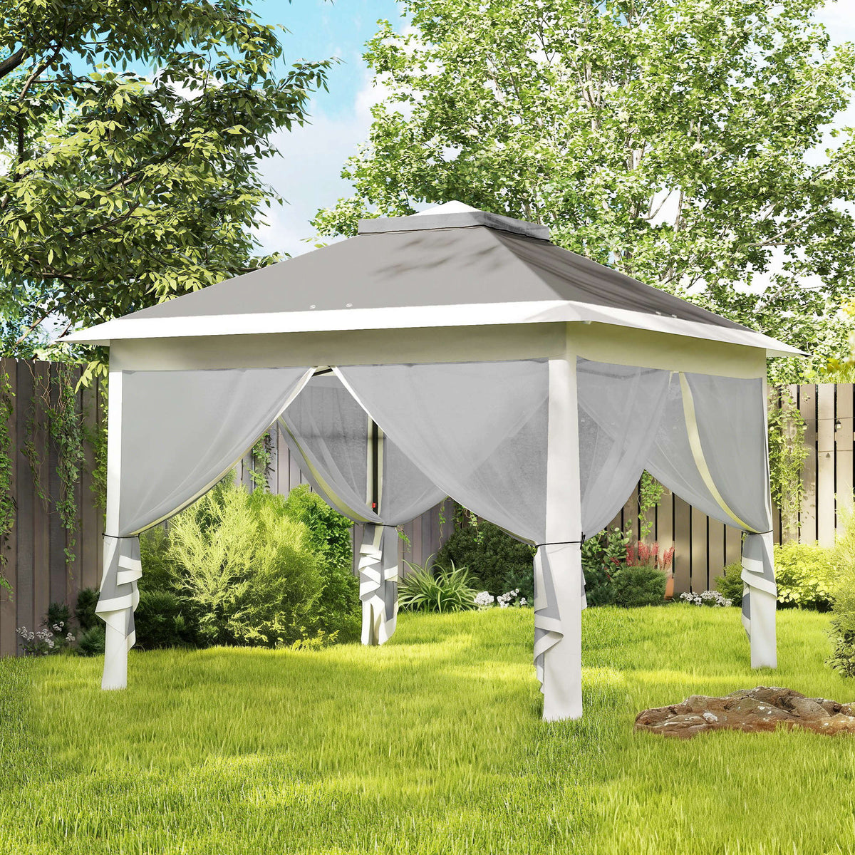Carpa Plegable Outsunny Tela Oxford, Metal Gris Oscuro 330x330x288 Cm_1