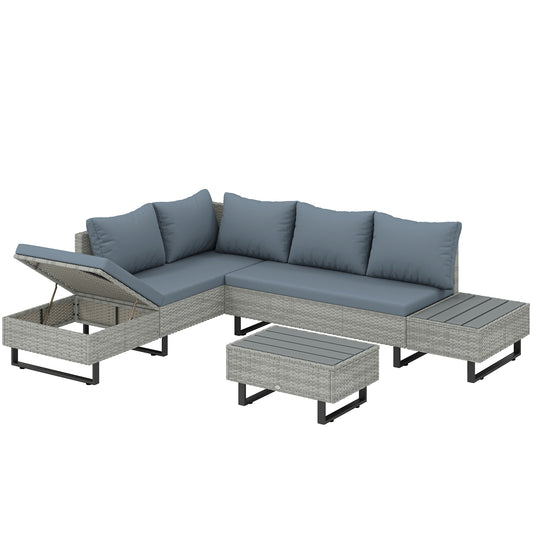 Conjunto De Jardín Outsunny Metal Galvanizado, Ratán Pe Gris 219x170x66 Cm_0