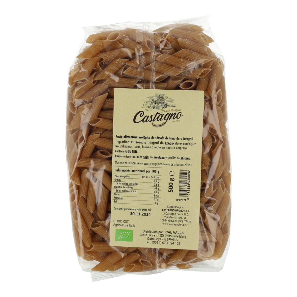 Macarrones de Trigo Integral ECO Castagno 500 g