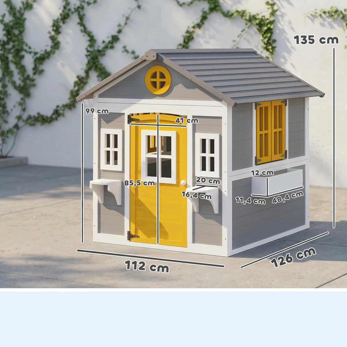 Casita Infantil Outsunny Madera De Abeto Gris 112x126x135 Cm_2
