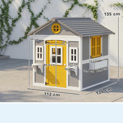 Casita Infantil Outsunny Madera De Abeto Gris 112x126x135 Cm_2