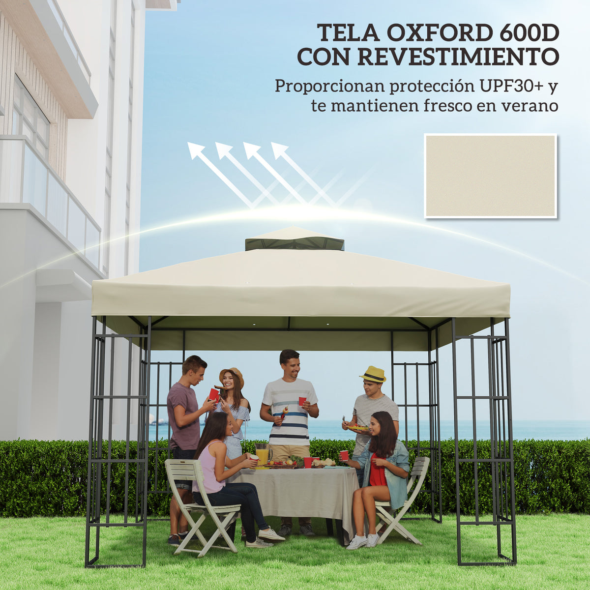 Techo De Repuesto Outsunny Tela Oxford Crema 300x300 Cm_5