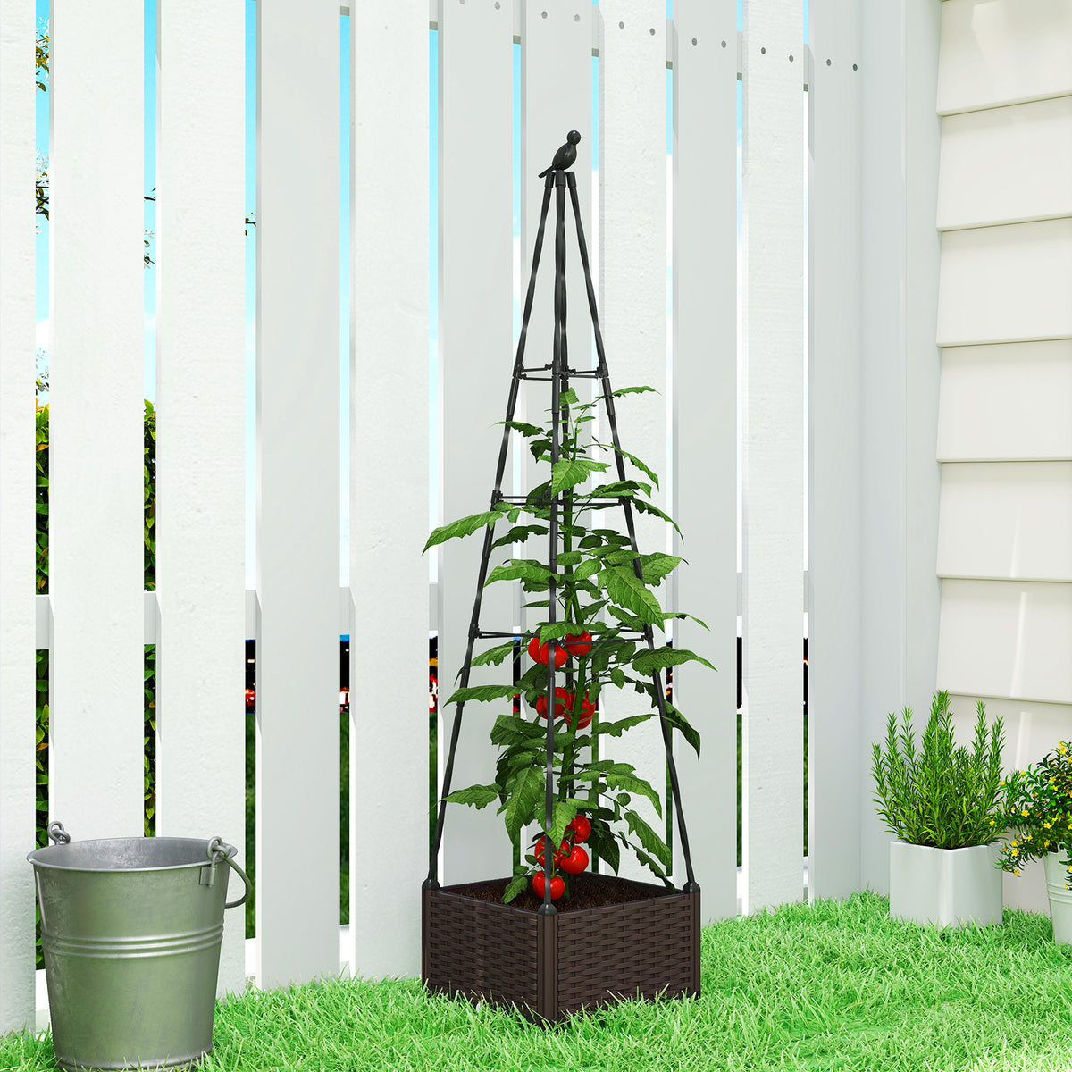 Jardinera Con Enrejado Outsunny Acero, Pp Negro 40x40x175 Cm_1