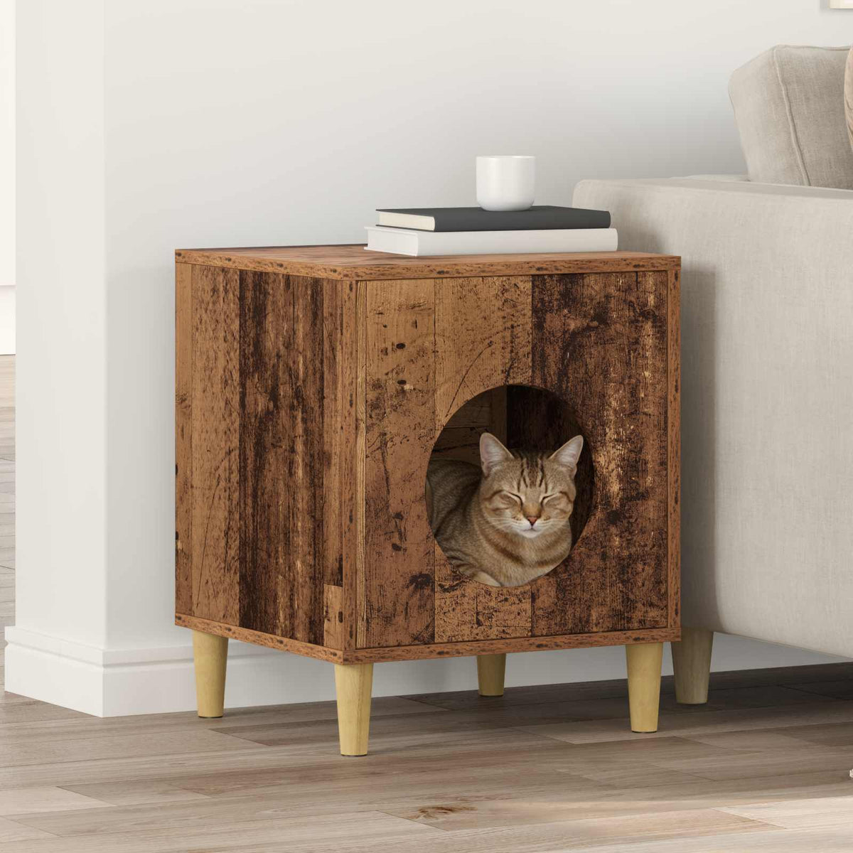 Casa Para Gatos Madera Vieja 42,5 X 40 X 53 Cm_1