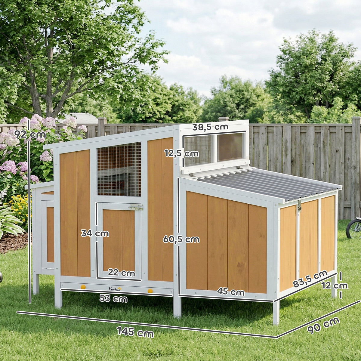 Gallinero Pawhut Madera De Pino, Pet Amarillo 145x90x92 Cm_2