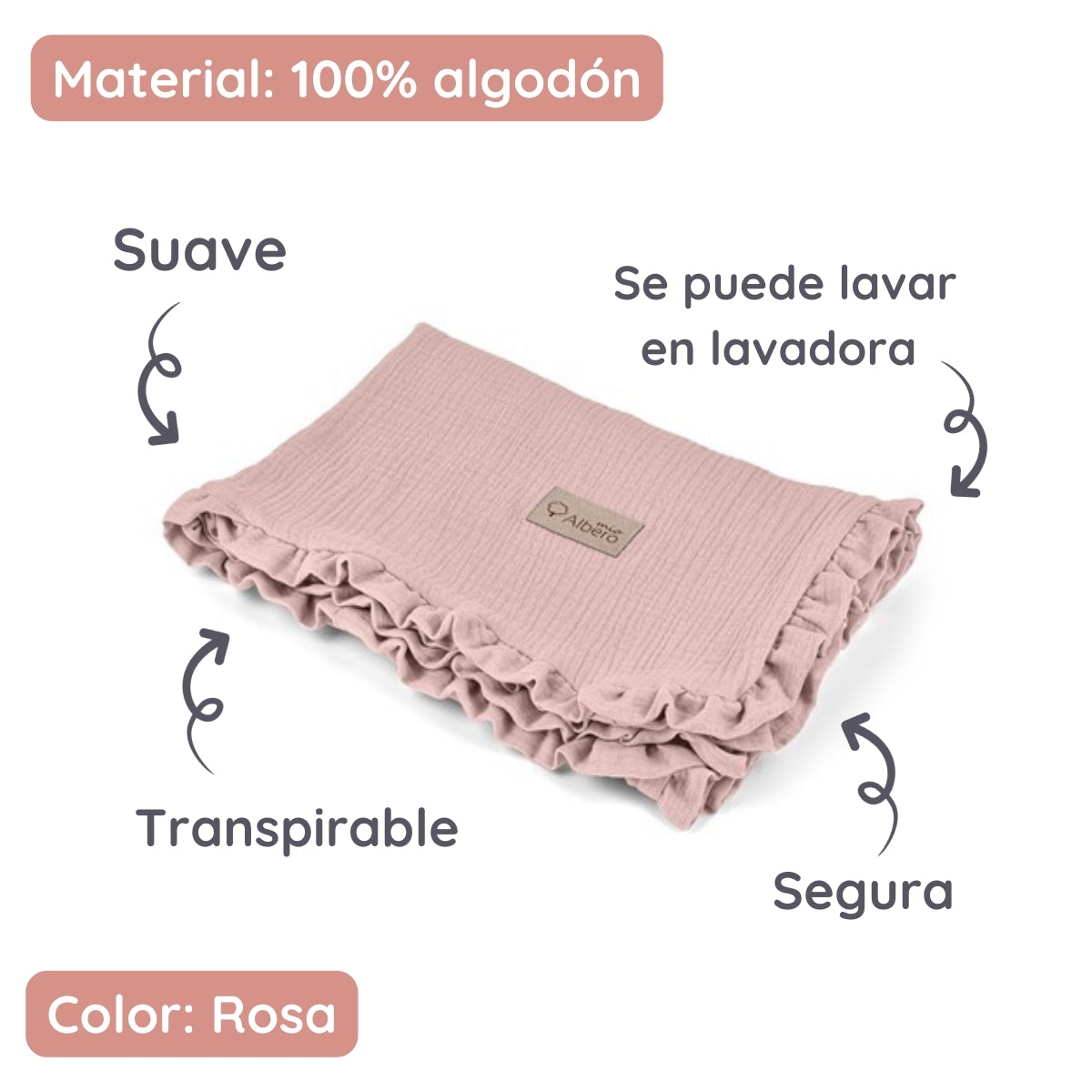 Manta De Bebé Doble Muselina Cotton Color Rosa_3