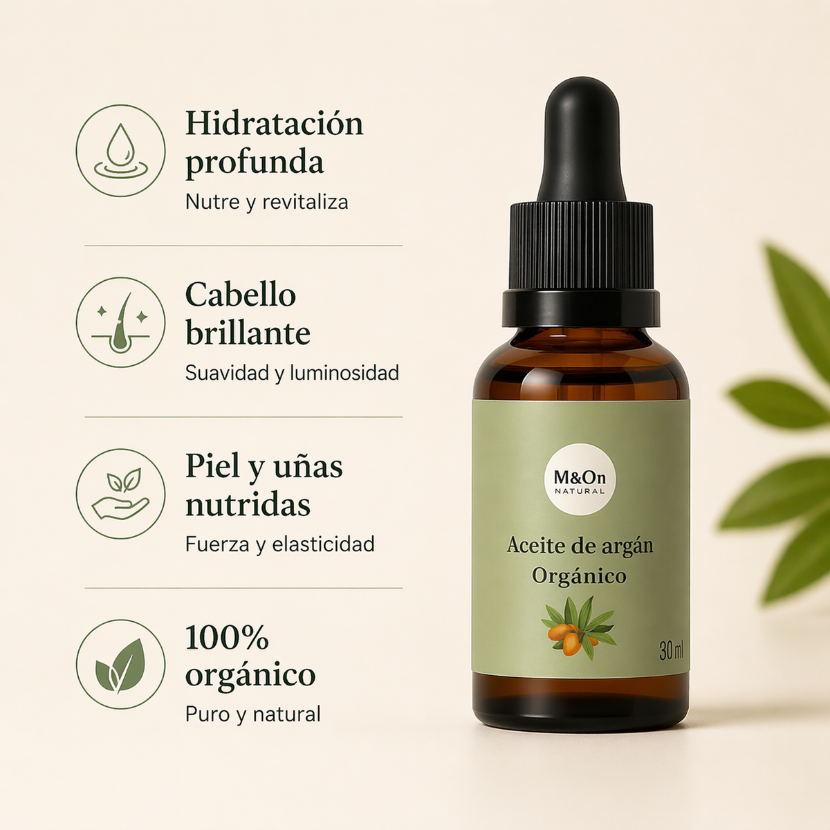 Aceite de Argán Puro 30 ml | Nutre, Repara e Hidrata Piel y Cabello | M&On Naturals_1