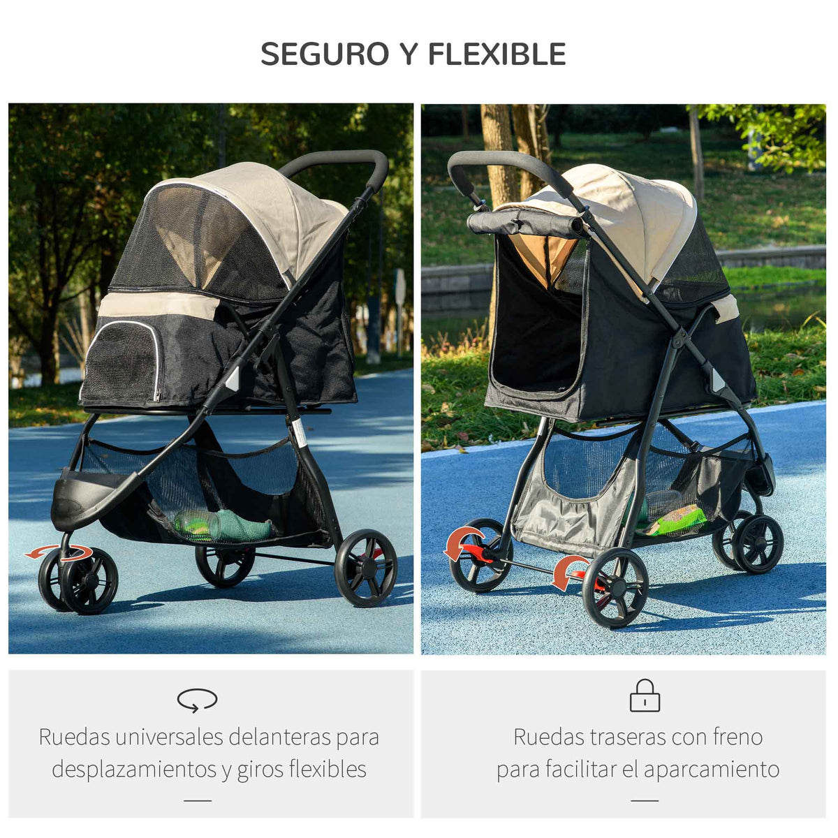 Pawhut Carrito Para Perros Plegable Con Cesta De Almacenaje 80,5x51,5x100 Cm_5