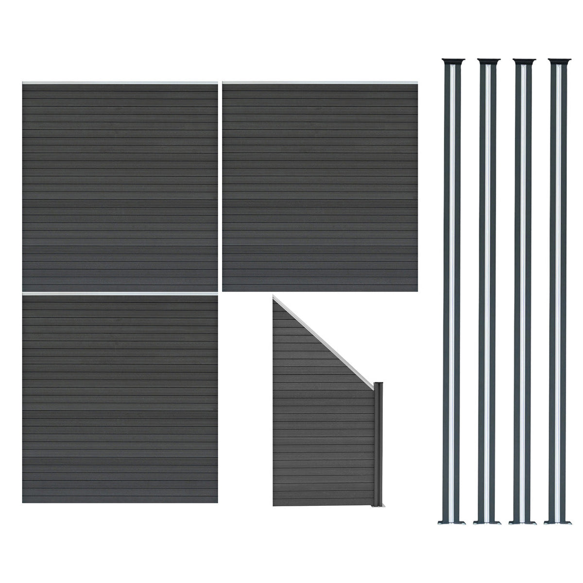 Vallas Para Exteriores De Wpc Y Aluminio - 3x Paneles Cuadrados + 1x Oblicuo + 4x Postes Con Led | Gris_0
