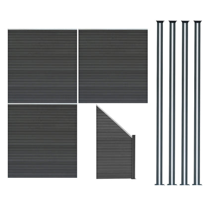 Vallas Para Exteriores De Wpc Y Aluminio - 3x Paneles Cuadrados + 1x Oblicuo + 4x Postes Con Led | Gris_0