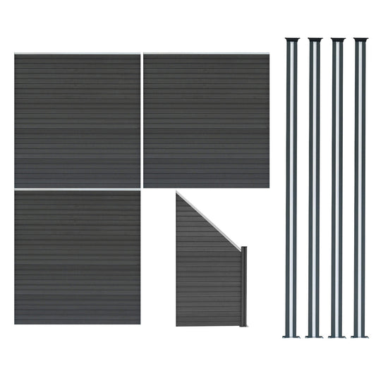 Vallas Para Exteriores De Wpc Y Aluminio - 3x Paneles Cuadrados + 1x Oblicuo + 4x Postes Con Led | Gris_0