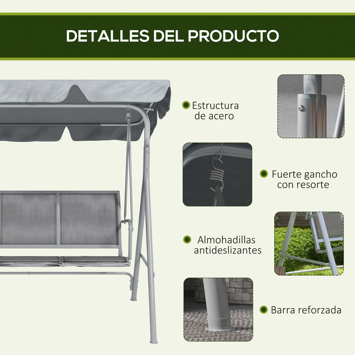 Columpio De Jardín Outsunny Poliéster Gris 171x108x154 Cm_5