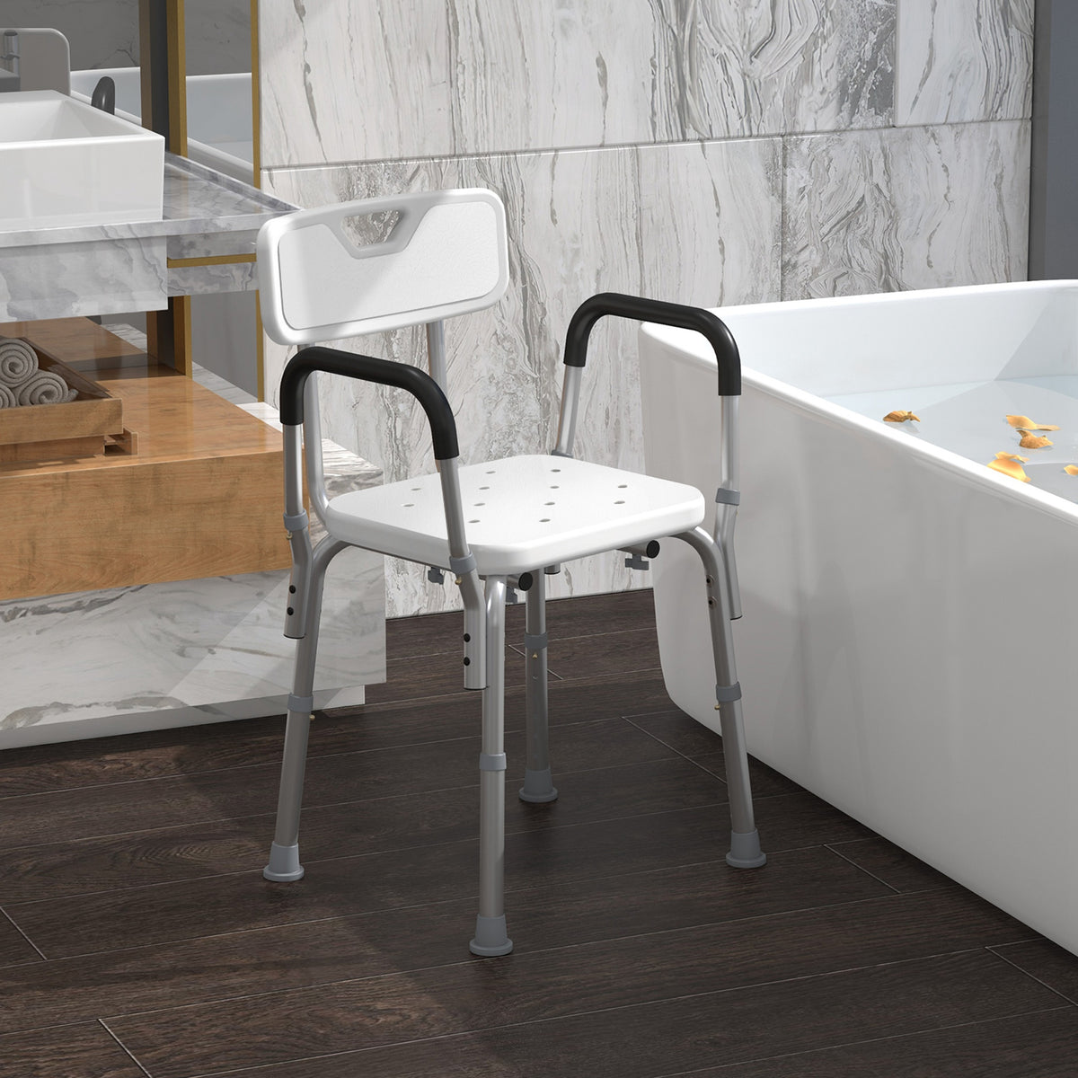 Silla Para Ducha Homcom Aleación De Aluminio Blanco 51,5x51,5x84 Cm_4