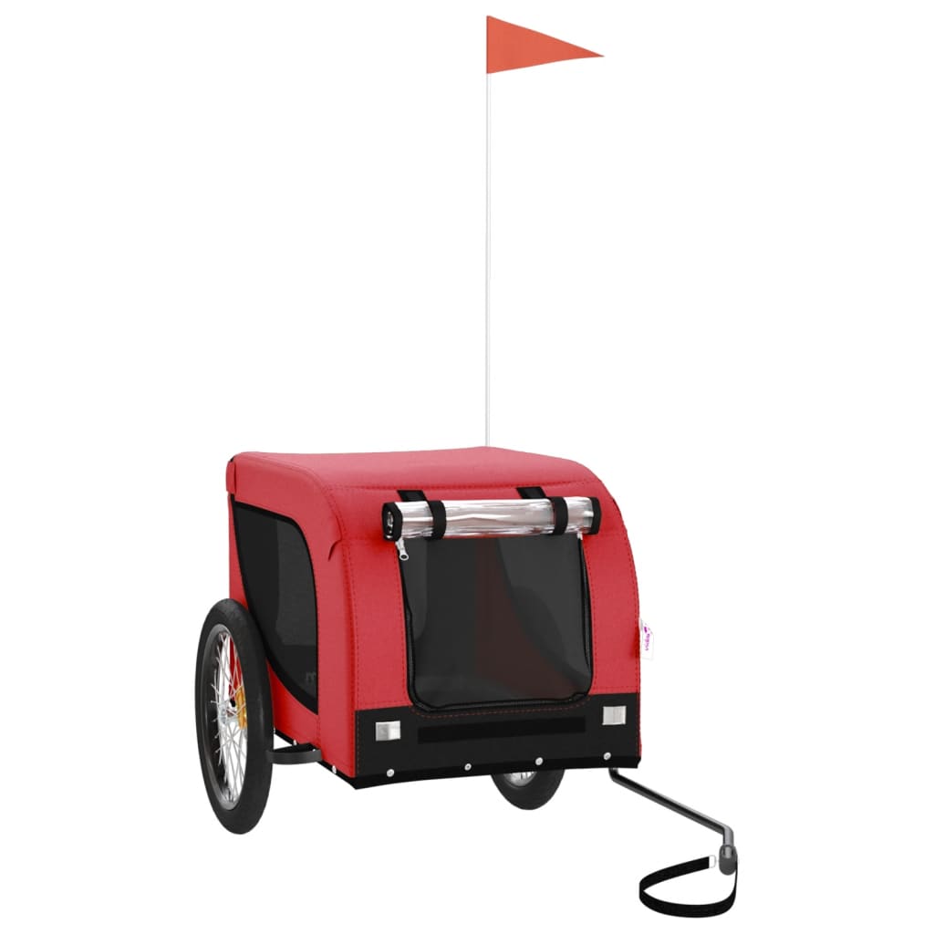 Remolque De Bicicleta Mascotas Hierro Tela Oxford Rojo Negro_0