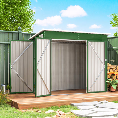 Outsunny Caseta De Jardín Exterior 2,7 M² 234x132x185 Cm Triple Puerta Verde_1