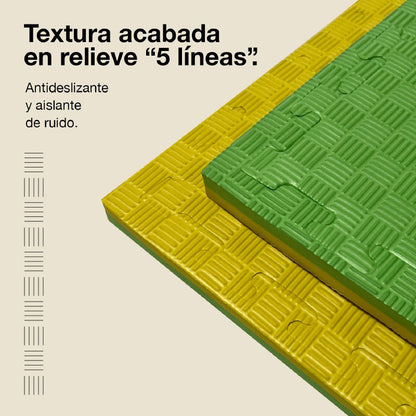 Tatami Puzzle 2,5cm 100x100cm, Pack 4 Unidades – Superficie 5 Líneas Amarillo/verde Jowy_3