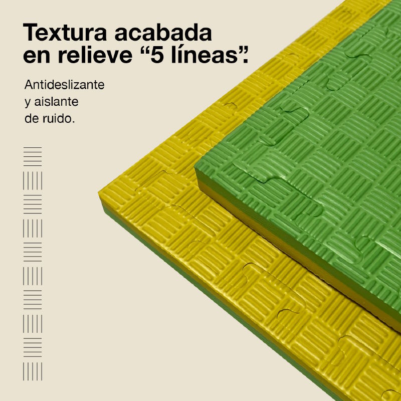 Tatami Puzzle 2,5cm 100x100cm – Superficie 5 Líneas Amarillo/verde Jowy_3