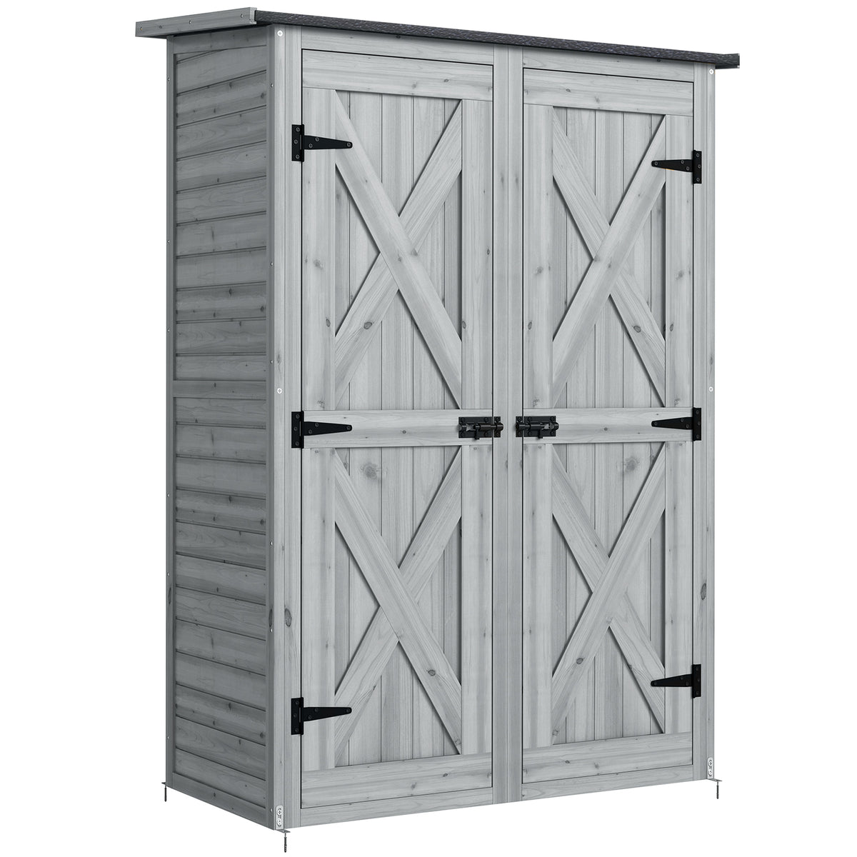 Armario De Jardín Outsunny Madera De Abeto Gris 115x53x156 Cm_0