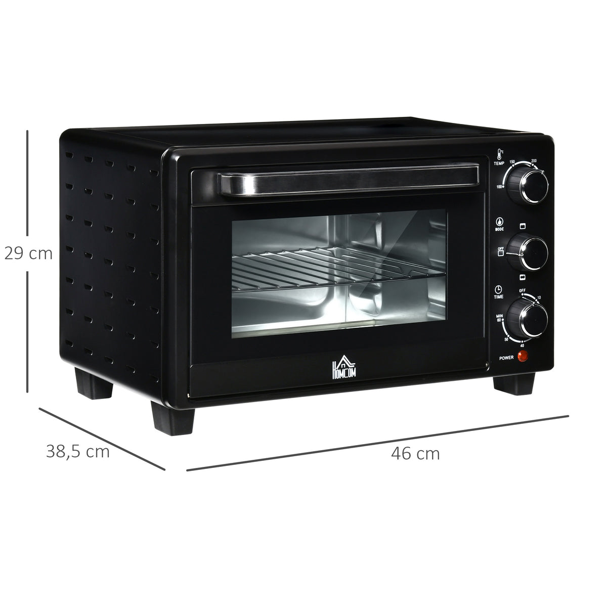 Horno Eléctrico Homcom Metal, Vidrio Templado Negro 46x38.5x29 Cm_2