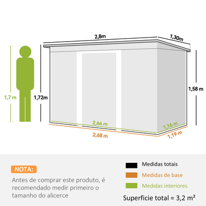 Cobertizo De Jardín Base 3,1 M² Outsunny 280x130x172 Cm Gris Oscuro_2