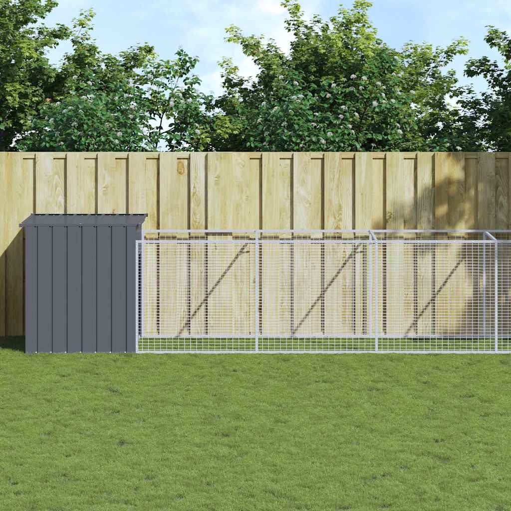Caseta Perros Con Corral Acero Galvanizado Gris 110x609x110 Cm_1