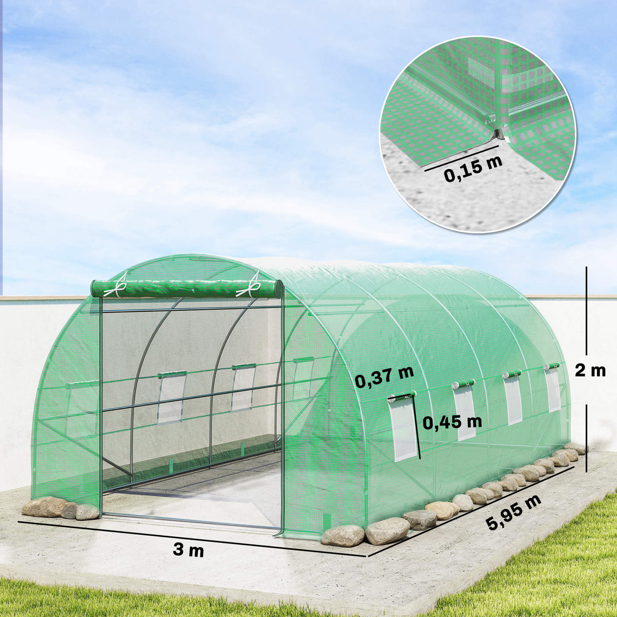 Invernadero De Túnel Con 8 Ventanas Outsunny 600x300x200 Cm Verde_2