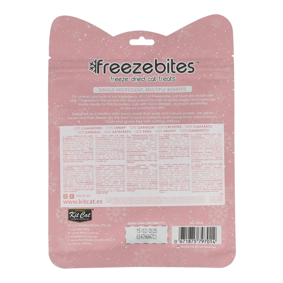 Kit Cat FreezeBites - Camarones 10 g Snack liofilizado natural para gatos