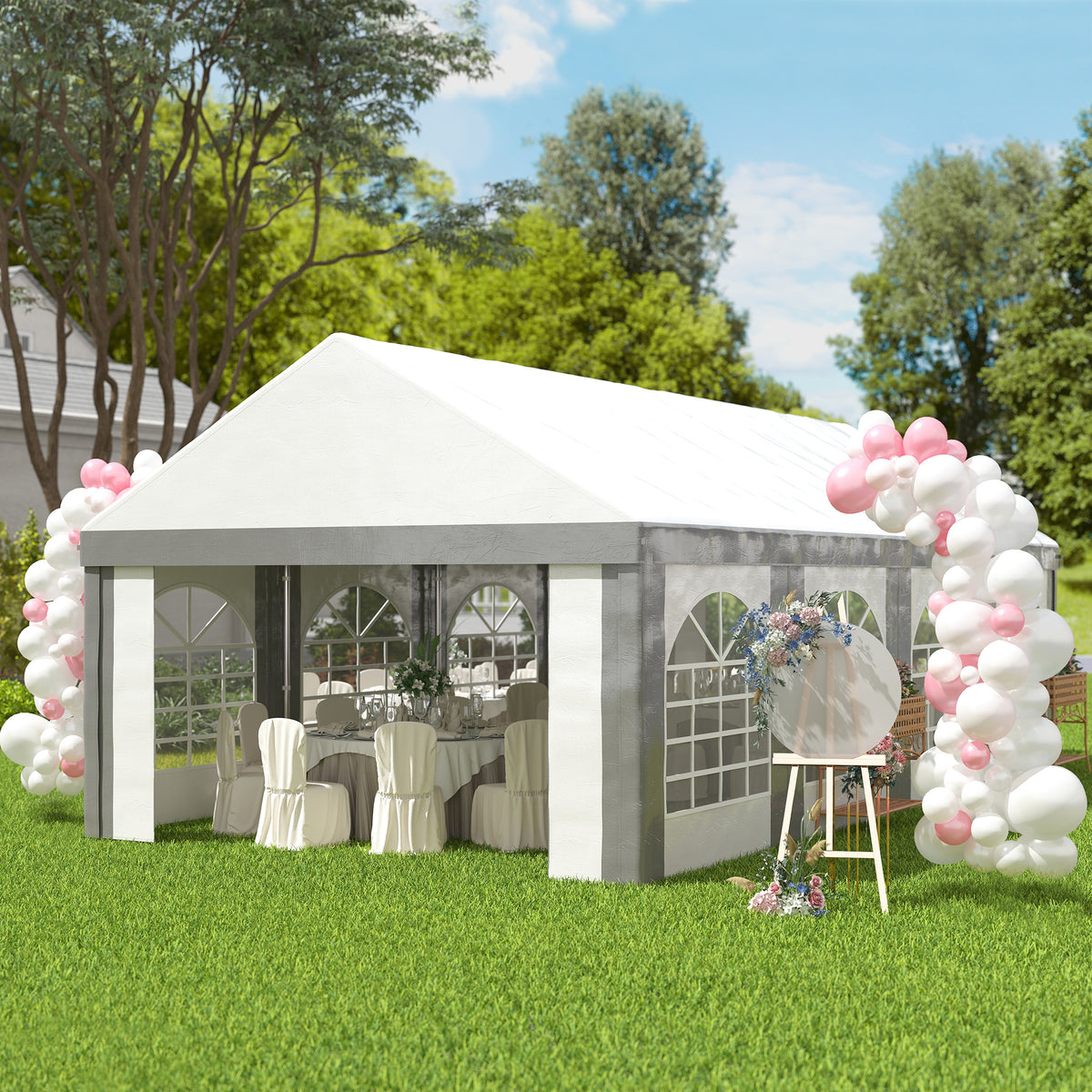 Carpa Para Fiesta Outsunny Acero, Pe Gris Y Blanco 797x397x310 Cm_4