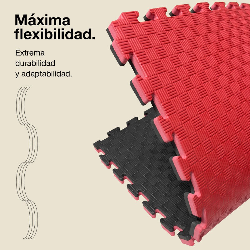 Tatami Puzzle 2,5cm 100x100cm, Pack 4 Unidades – Superficie 5 Líneas Negro/rojo Jowy_5