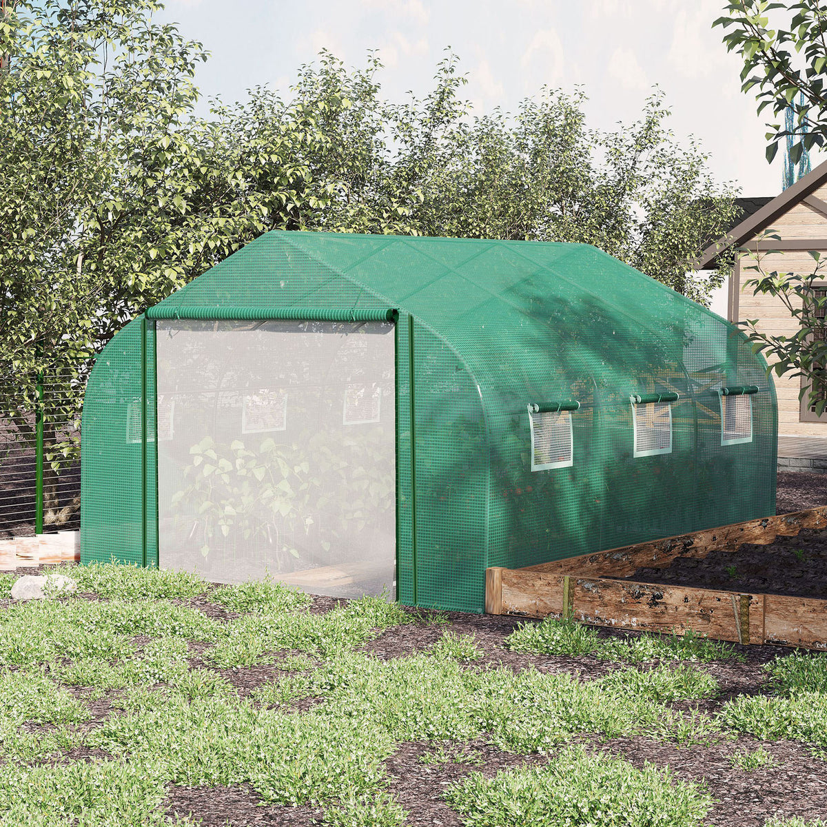 Invernadero De Túnel Jardín Con 6 Ventanas Outsunny 3,5x3x2 M Verde_1