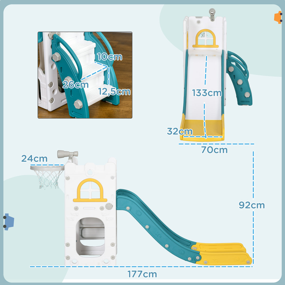 Tobogán Infantil Aiyaplay Hdpe, Pp Amarillo Y Verde 70x177x92 Cm_2