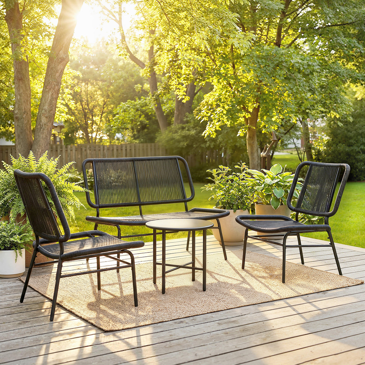 Conjunto De Jardín Outsunny Ratán Pe, Acero Negro 117x67x80 Cm_1