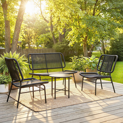 Conjunto De Jardín Outsunny Ratán Pe, Acero Negro 117x67x80 Cm_1