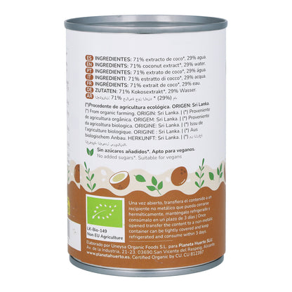Crema de coco para cocinar ECO Planeta Huerto 400 ml