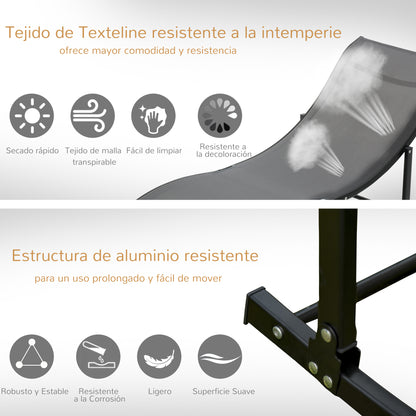 2 Tumbonas Plegables De Jardín Aluminio Outsunny 165x61x63 Cm Gris_5