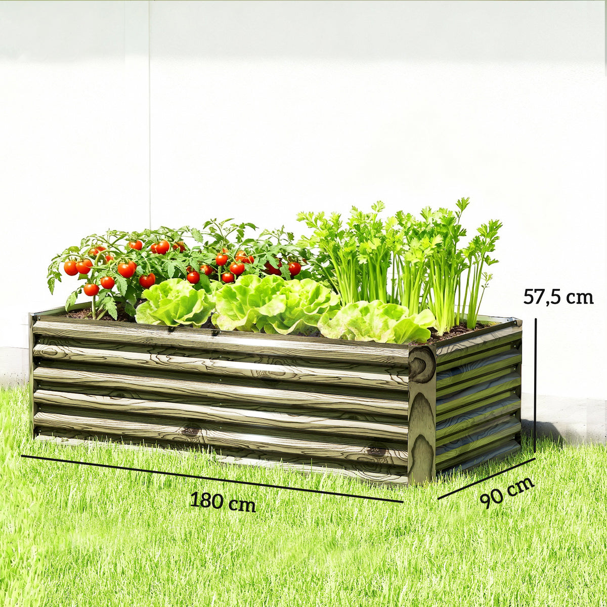 Jardinera Exterior Outsunny Acero Galvanizado Madera Natural 180x90x57.5 Cm_2