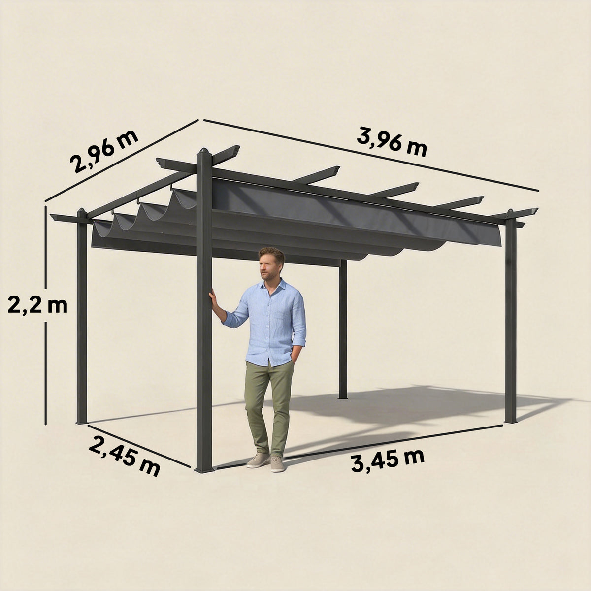 Pérgola Outsunny Aluminio, Poliéster Gris 396x296x220 Cm_2