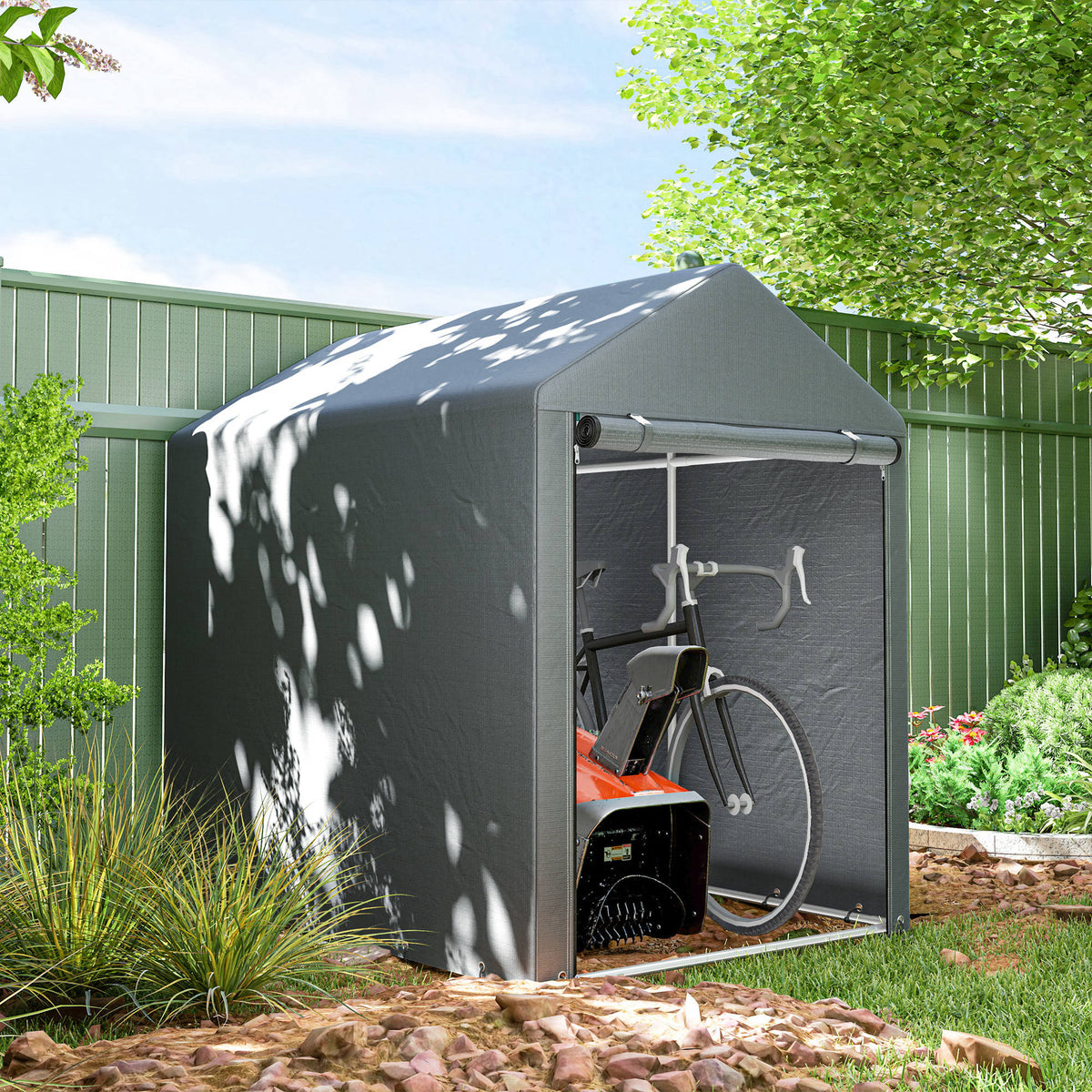 Carpa Para Herramientas Outsunny Metal Galvanizado, Pe Gris Oscuro 120x179x165 Cm_1