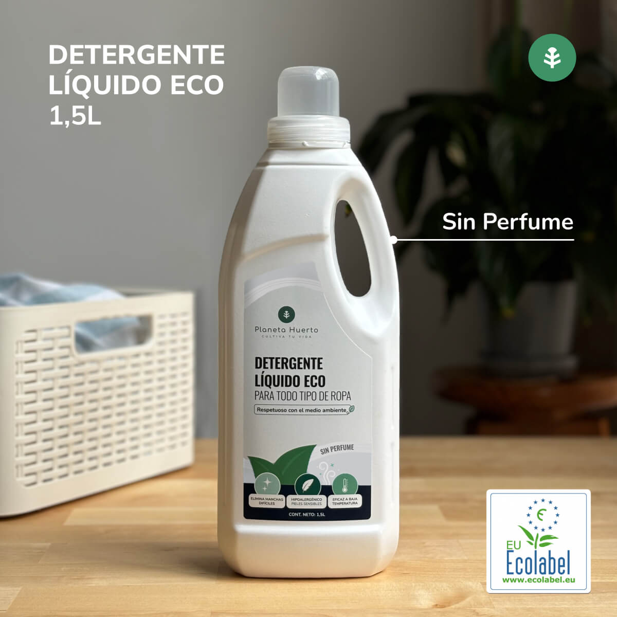 Detergente Líquido Ropa ECO Sín Perfume  Planeta Huerto 1,5 Litros