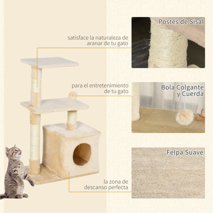 Pawhut Árbol Rascador Para Gatos 50x30x81,5 Cm Con Postes Plataformas Caja Bola_4