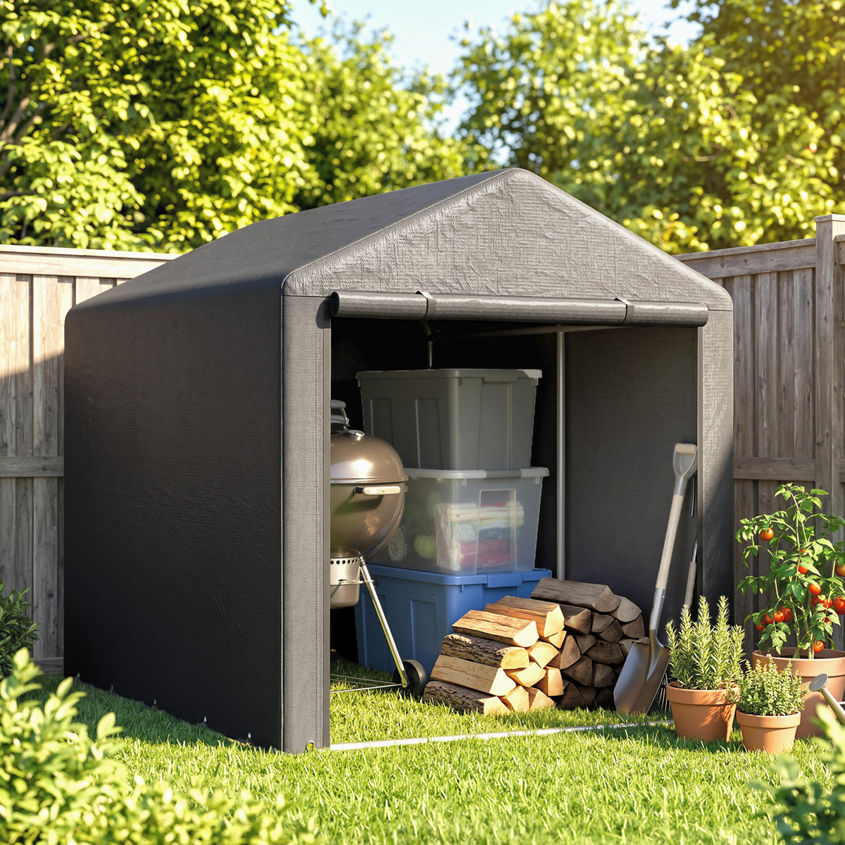 Carpa Para Herramientas Outsunny Metal Galvanizado, Pe Gris Oscuro 160x218x172 Cm_3
