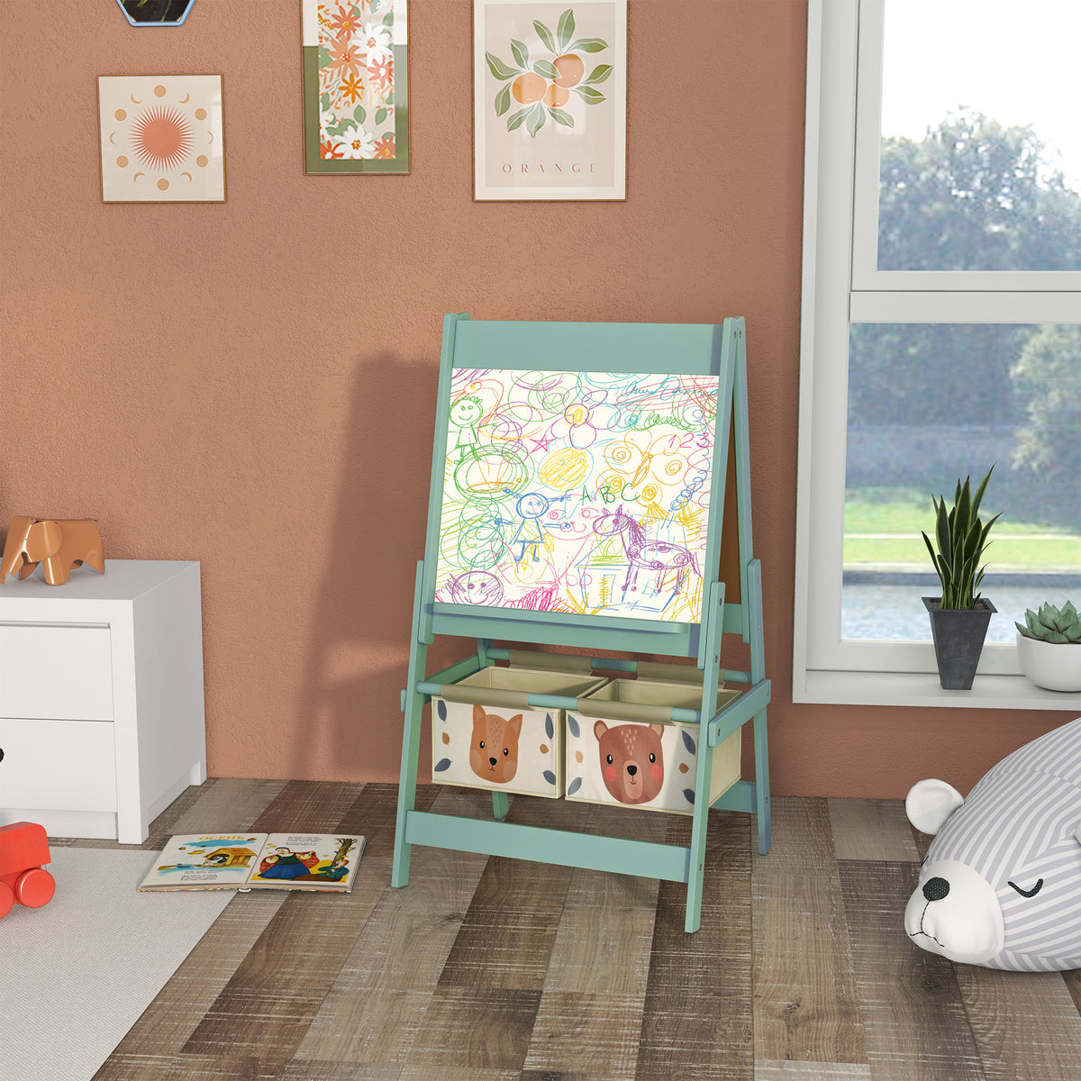 Caballete Para Niños Aiyaplay Mdf, Madera De Pino Verde 54x46.5x93 Cm_1