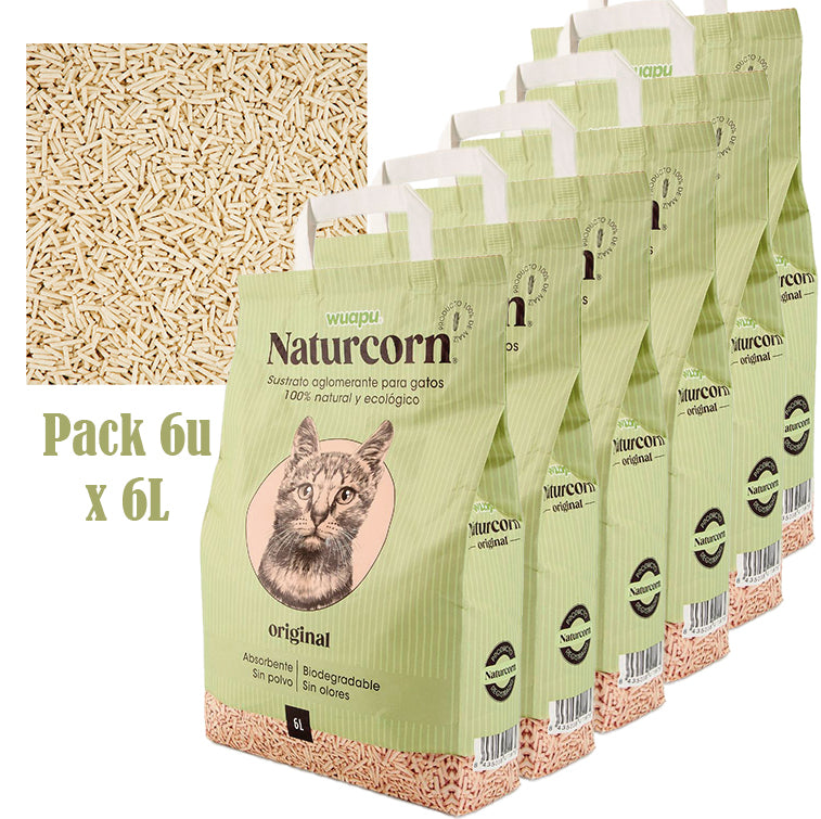 Sustrato Absorbente Wuapu Naturcorn Original En Pelet Biodegradable Para Gato 3 Uds 17'5l_1