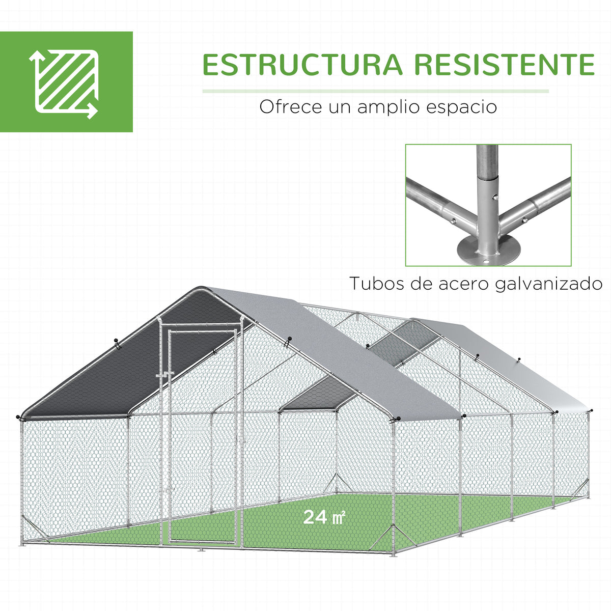 Gallinero De Exterior Acero Galvanizado Con Techo Pawhut 3x8x2 M Plata_5
