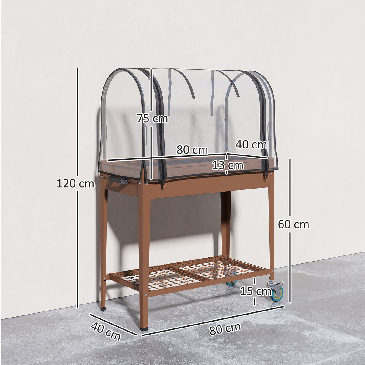 Mesa De Cultivo Outsunny Metal, Plástico Marrón 80x40x120 Cm_2